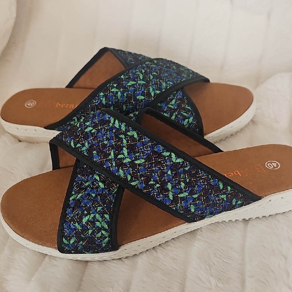 bernie mev. Women's Blue and Green Slide Sandals